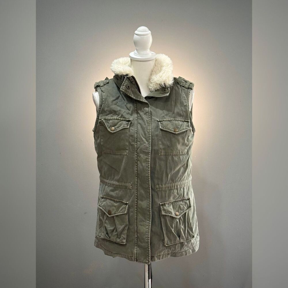 Gray Tinsel Faux Fur Lined Utility Vest Size S EUC